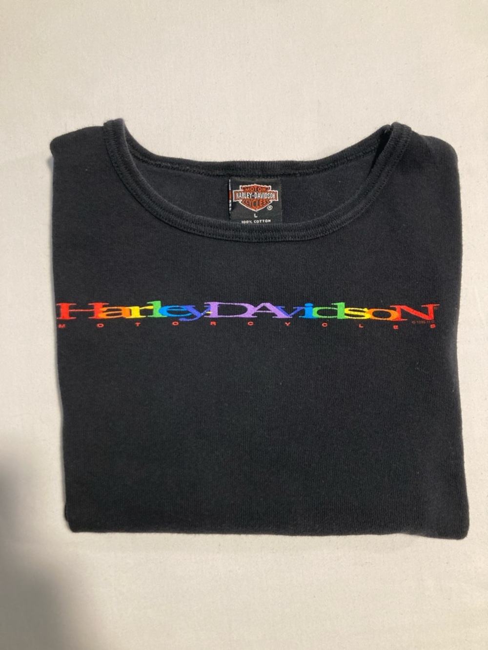 Harley-Davidson Black Tee with Rainbow Script Logo (G7)